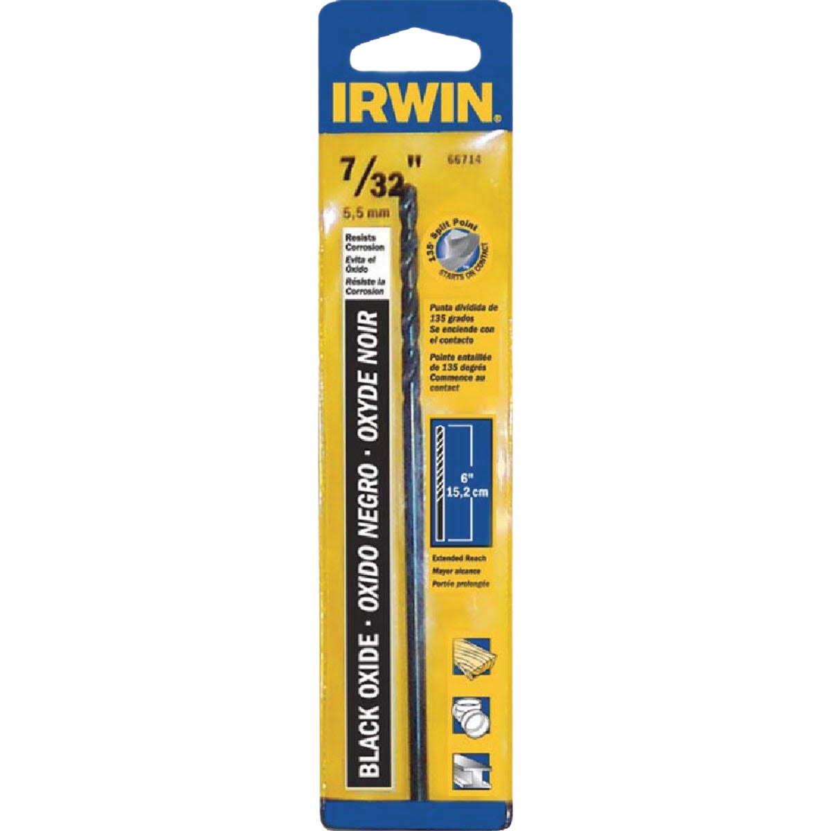 Irwin black oxide extended length drill bit in packaging for precision drilling and home improvement tools collections