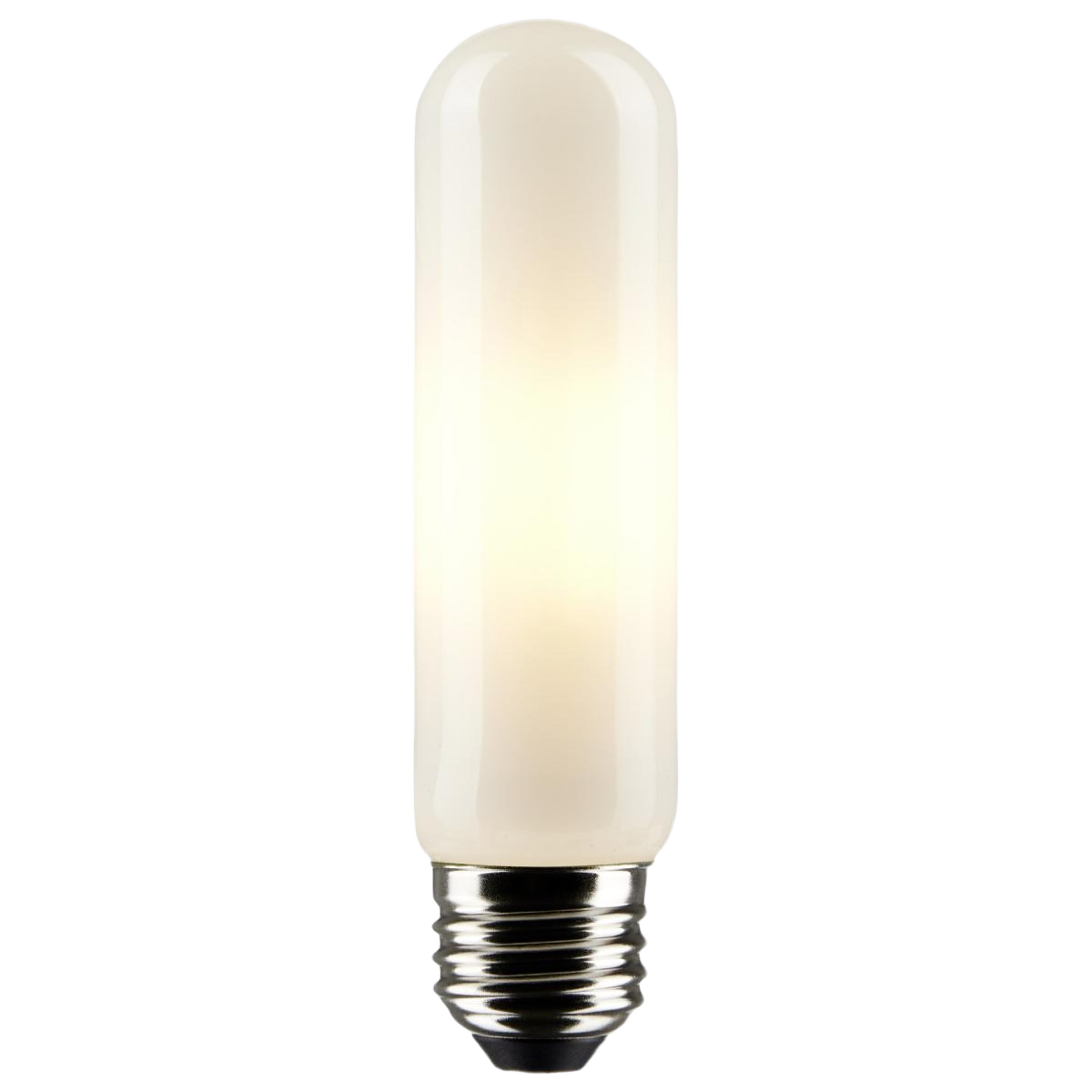 Slim frosted T10 LED light bulb with warm white glow and medium base for energy-saving home lighting collections under $50