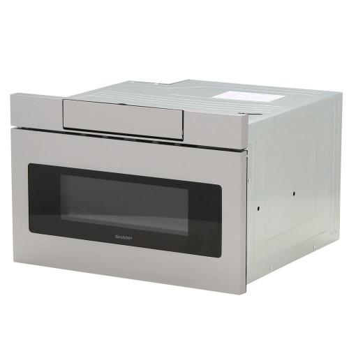 Stainless steel flat panel microwave drawer with easy touch open feature in kitchen appliances collection