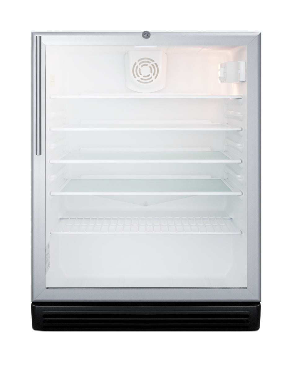 Built-in 24-inch beverage center with glass door and multiple adjustable shelves in appliances and kitchenware collection