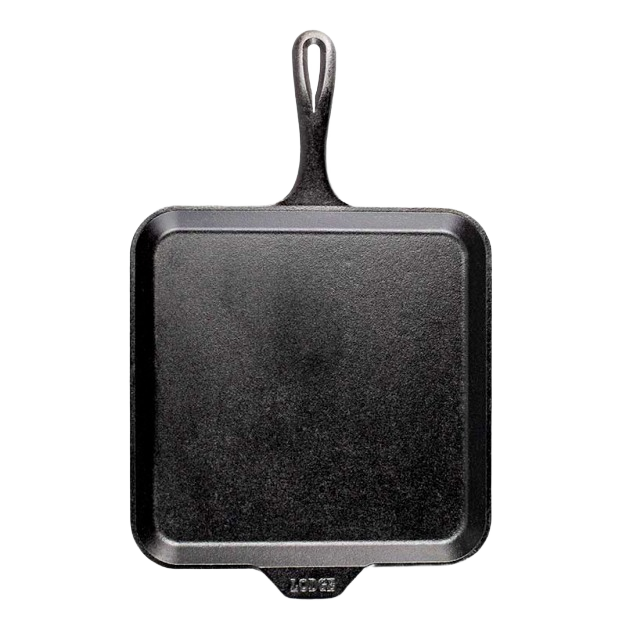 11-inch seasoned cast iron square griddle with handle, ideal for grilling and outdoor cooking accessories collections