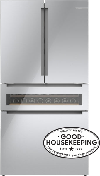 800 Series, French Door Bottom Mount Refrigerator, Glass door, 36'', Stainless Steel