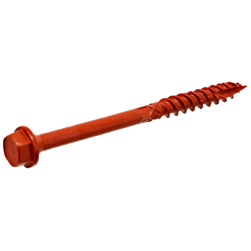 Red coated hook bolt with hex head designed for structural lumber fastening in hardware and fastener collections under $50