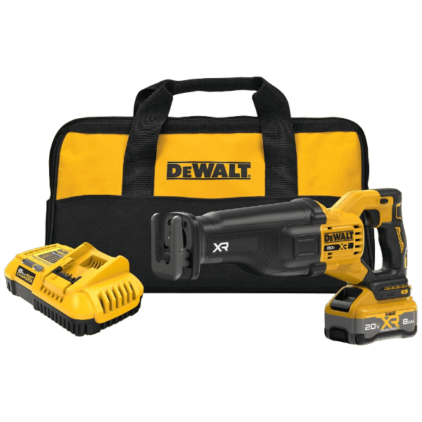 DEWALT 20V MAX XR brushless cordless reciprocating saw kit with battery charger and durable carrying bag for power tools collections