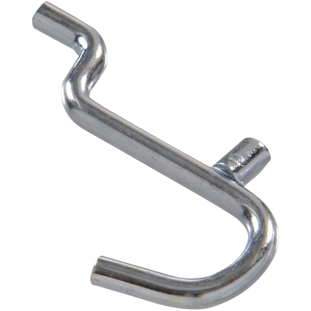 Zinc-plated curved peg hook for organizing tools and equipment in hardware and storage collections under $50