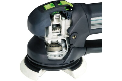 Close-up view of Festool sander's internal gears and mechanical components for tools and home improvement use