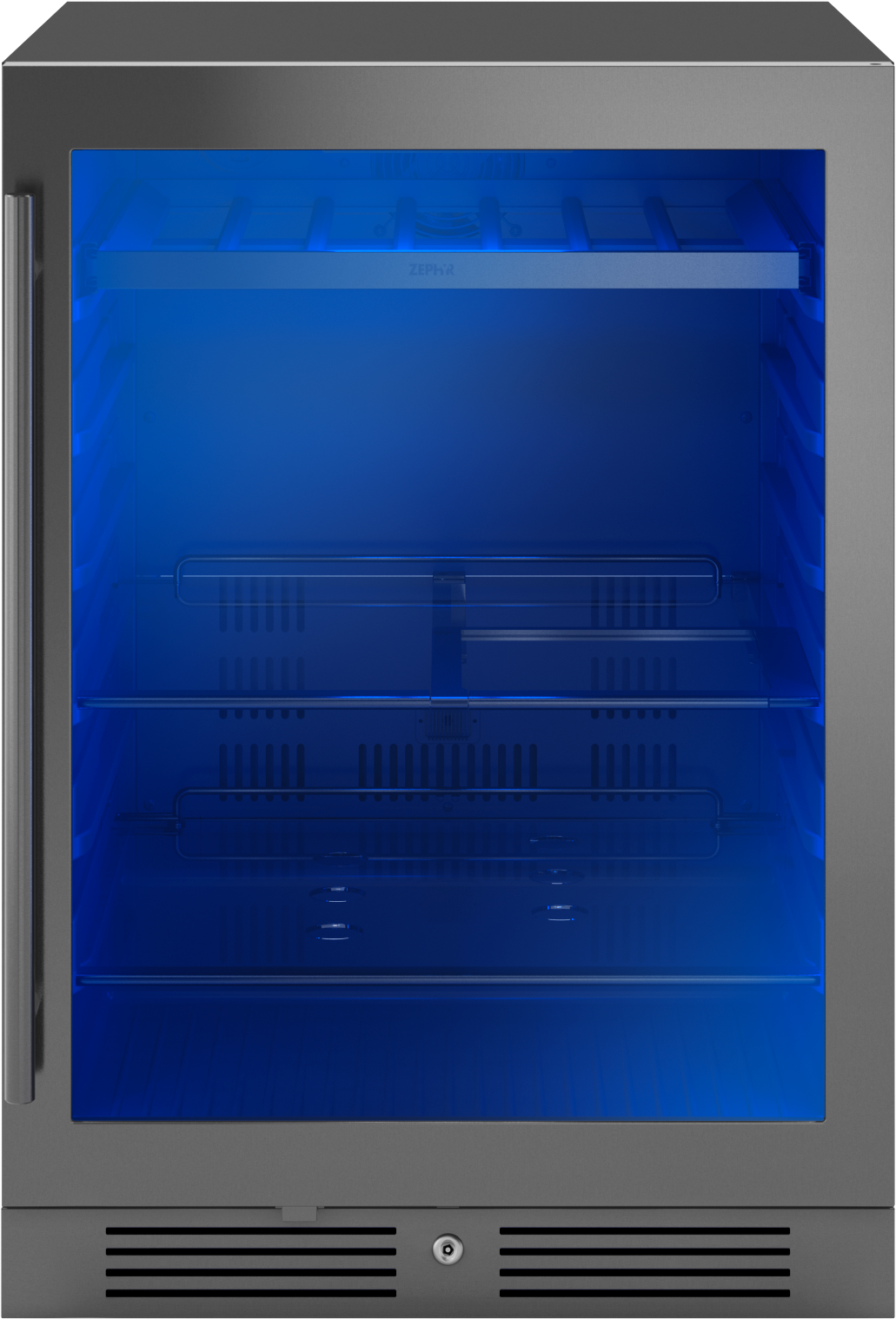 24" black stainless steel beverage center with blue interior light and glass door in Kitchen & Kitchenware collection