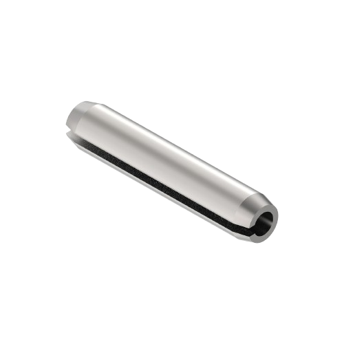 Metal spring pin with cylindrical shape and grooved slot for securing components in tools and home improvement tasks