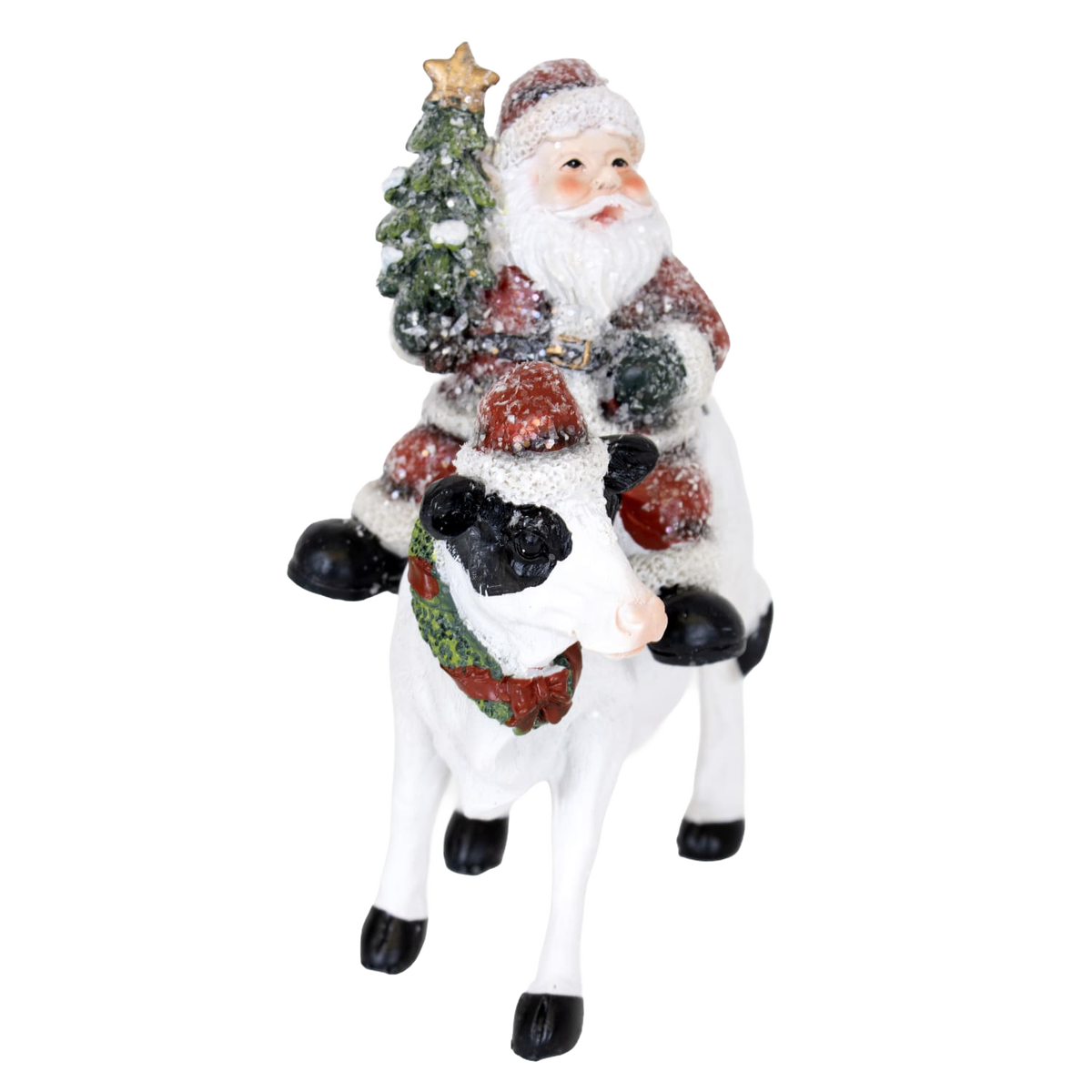 Transpac Santa on Cow Figurine