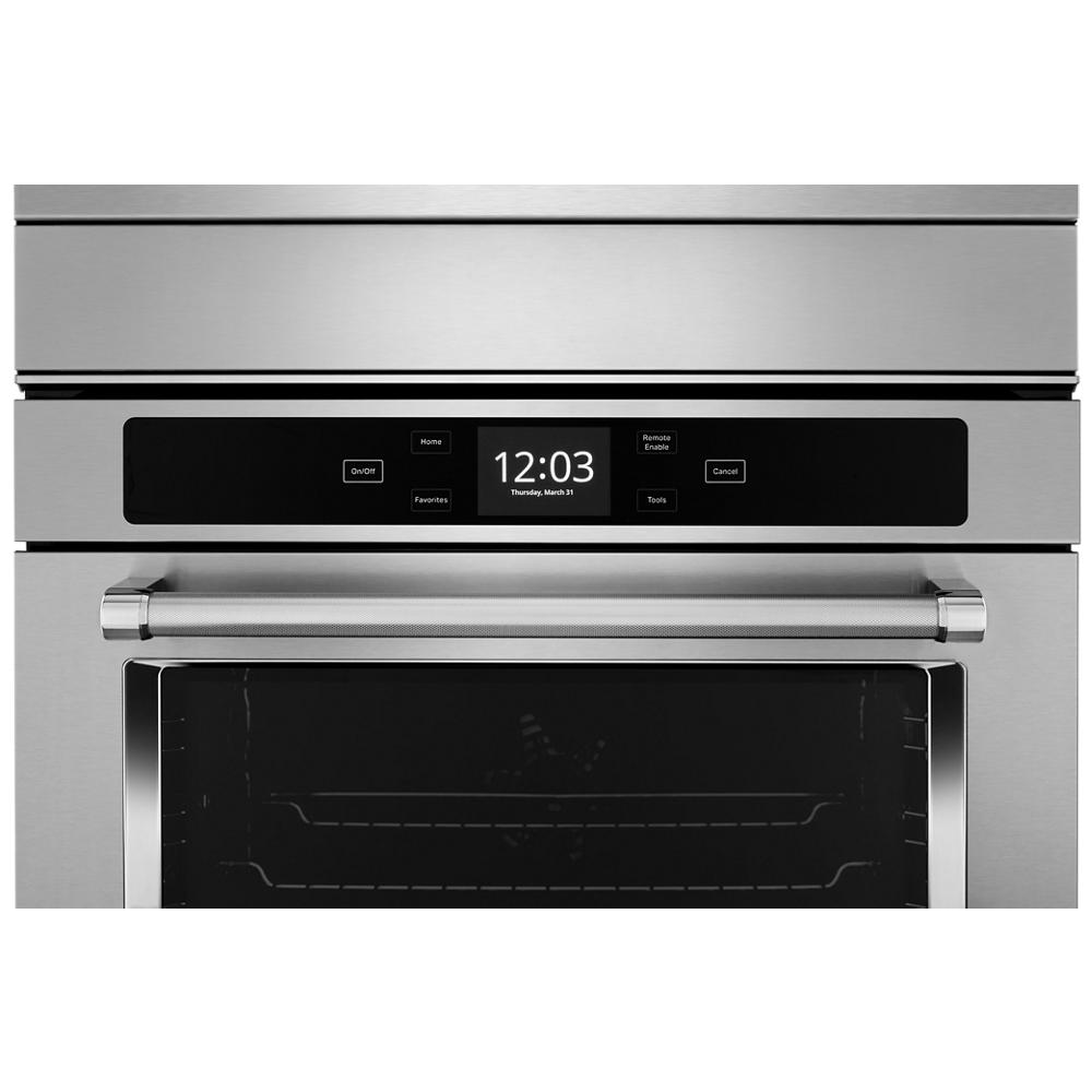 Stainless steel smart double wall oven with digital touchscreen and five-level rack system from KitchenAid appliances collection