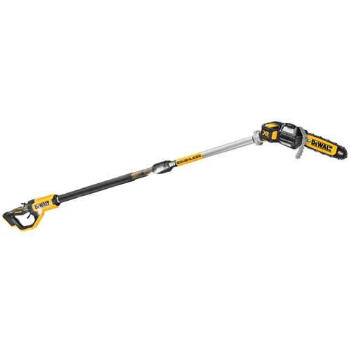 Cordless brushless pole saw with extended handle and ergonomic grip for cutting branches in home improvement tasks