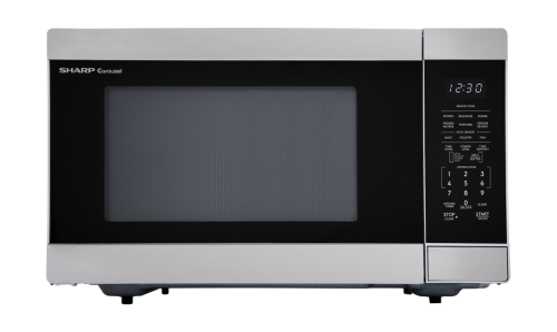 Stainless steel countertop microwave with digital display and touchpad controls in kitchen appliances and microwaves collection