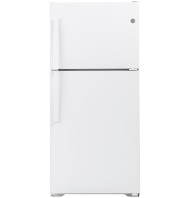 White top-freezer refrigerator with ENERGY STAR certification, designed for efficient kitchen appliance use in home improvement collections