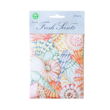 Pack of three Fresh Scents sachets with colorful seashell designs for household freshening under $25 collection