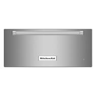 Stainless steel warming drawer with sleek handle and digital control from KitchenAid appliances collection
