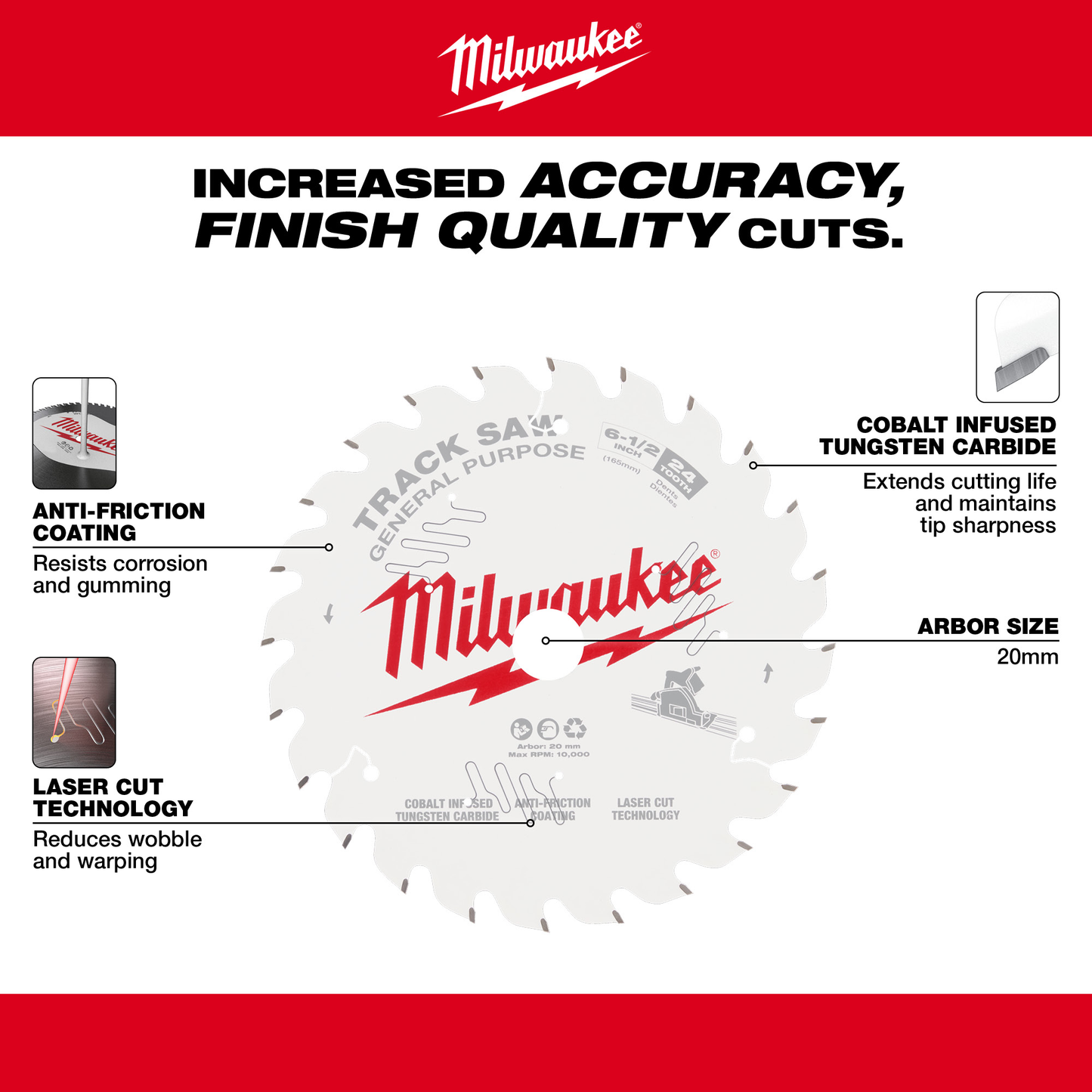 Circular saw blade with cobalt-infused tungsten carbide teeth and laser-cut slots for woodworking tool accessories under $50 collection