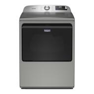 Front view of stainless steel top load electric dryer with digital controls for dryers and home appliances collections