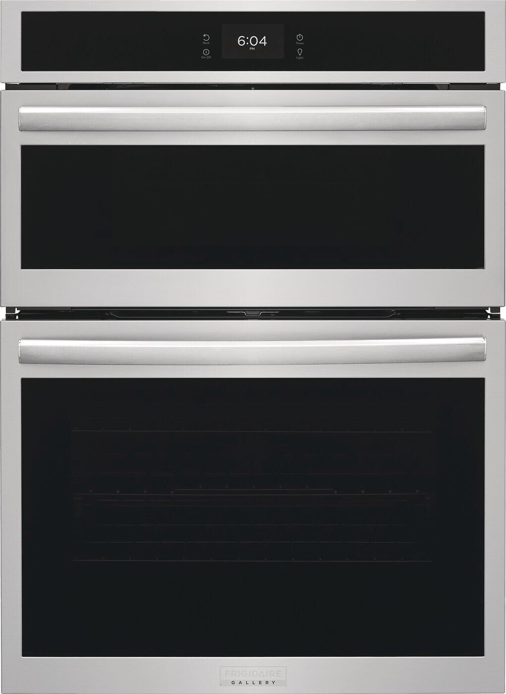 Stainless steel electric double wall oven with digital clock and sleek handles from appliance collection at Hartville Hardware