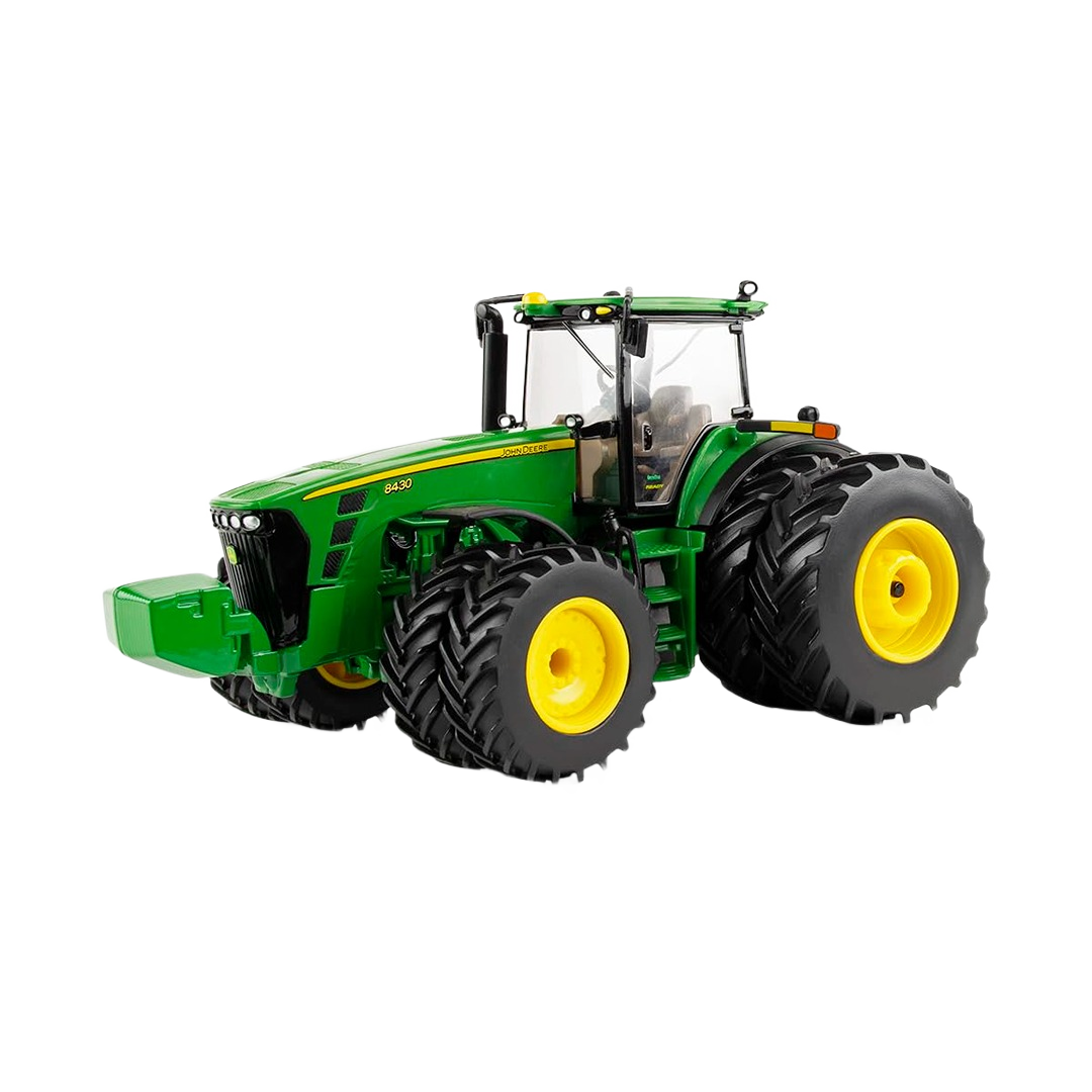 Green and yellow 1:32 scale tractor model with detailed tires and cab for collectible vehicle enthusiasts