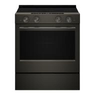 30-inch black smart slide-in electric range with control knobs and convection cooking in KitchenAid ranges collection