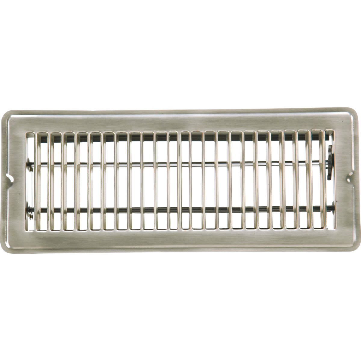 Steel floor register with satin nickel finish and straight fins for durable home improvement ventilation under $50.