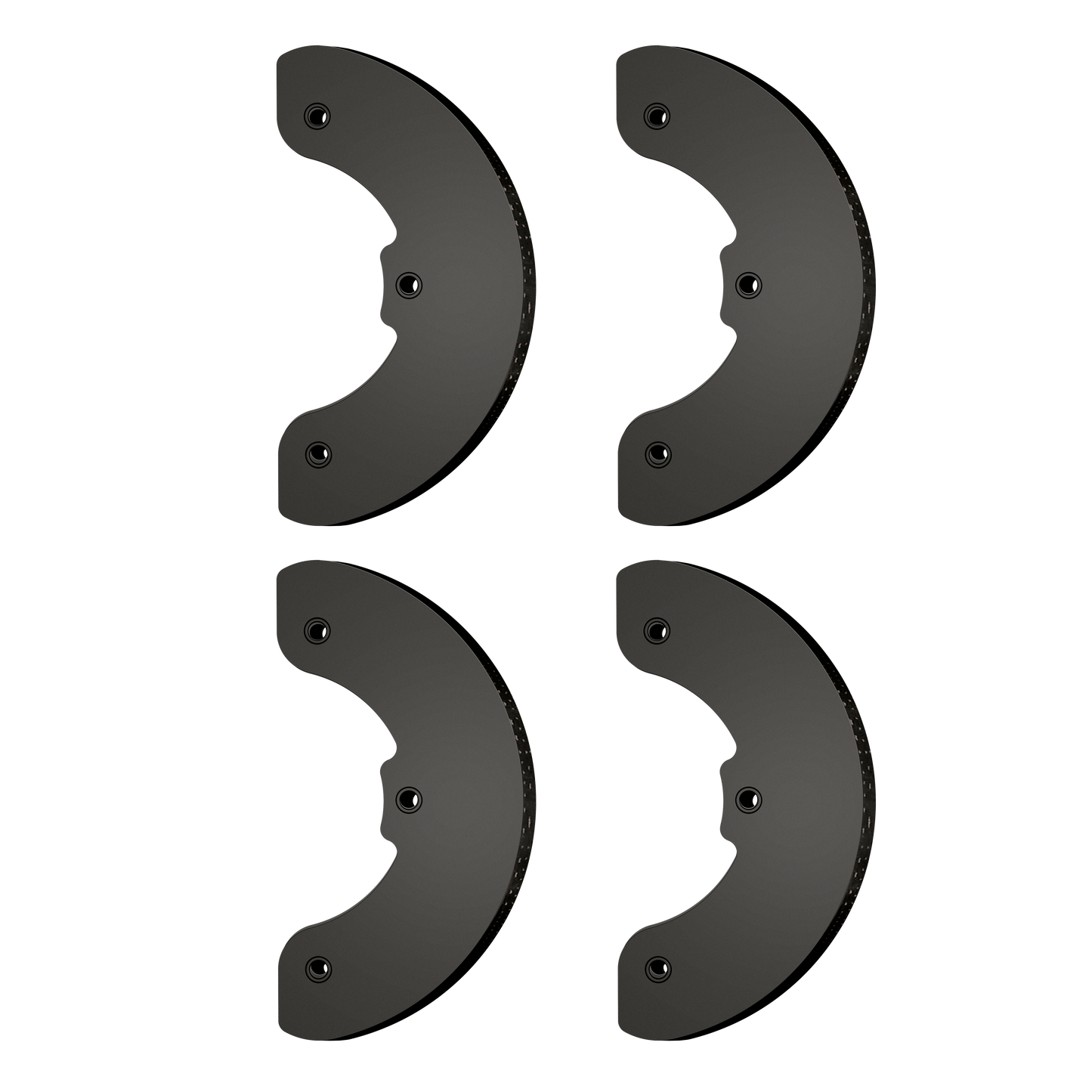 Set of four curved black metal blades with mounting holes for power tool accessories in home improvement collection