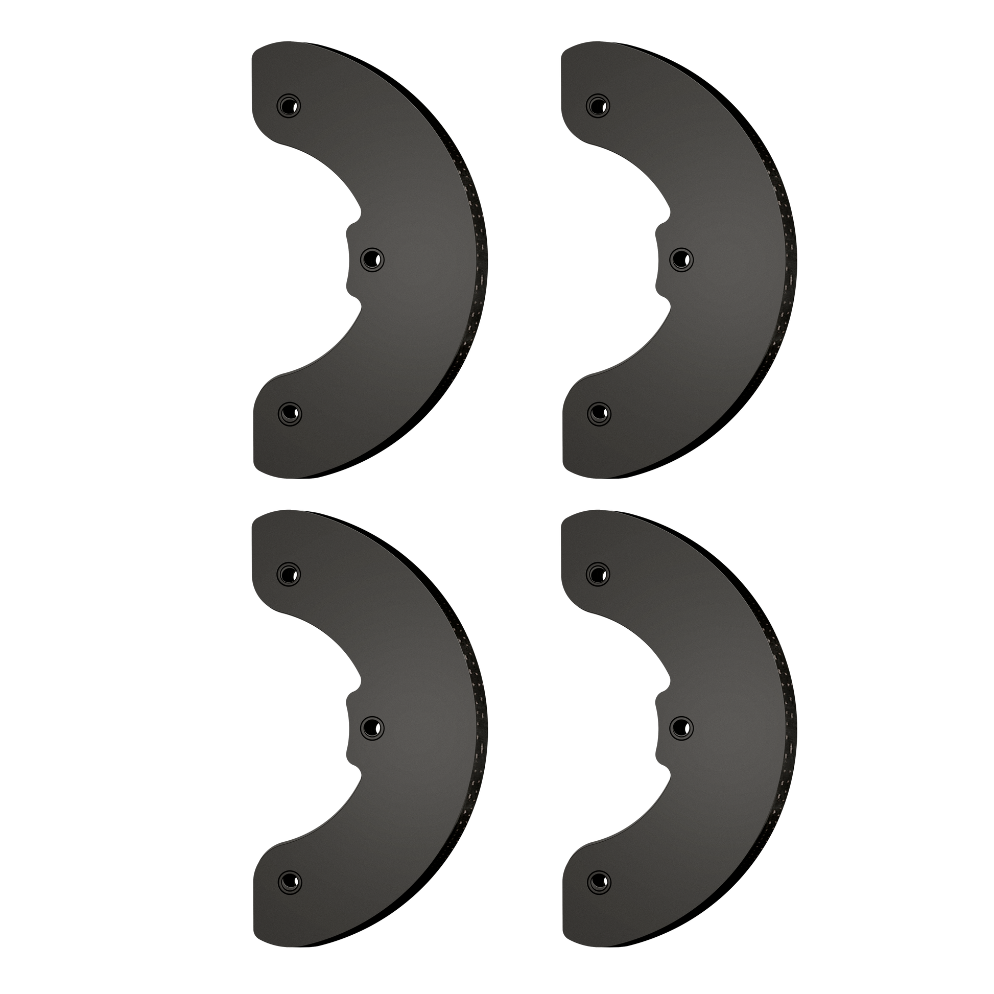 Set of four curved black metal blades with mounting holes for power tool accessories in home improvement collection