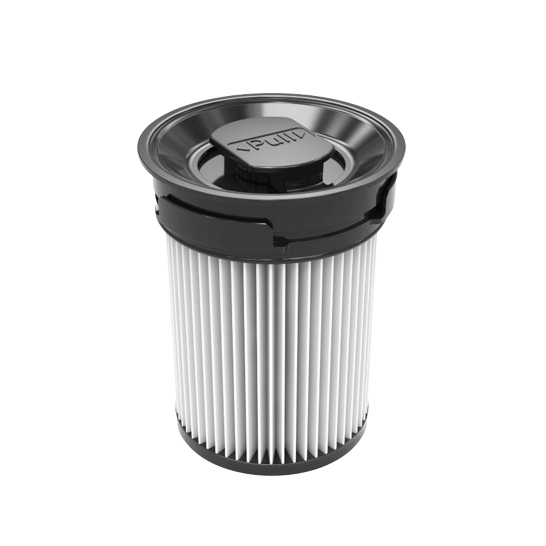 Cylindrical fine dust filter with white pleated material and black top for home improvement cleaning tools