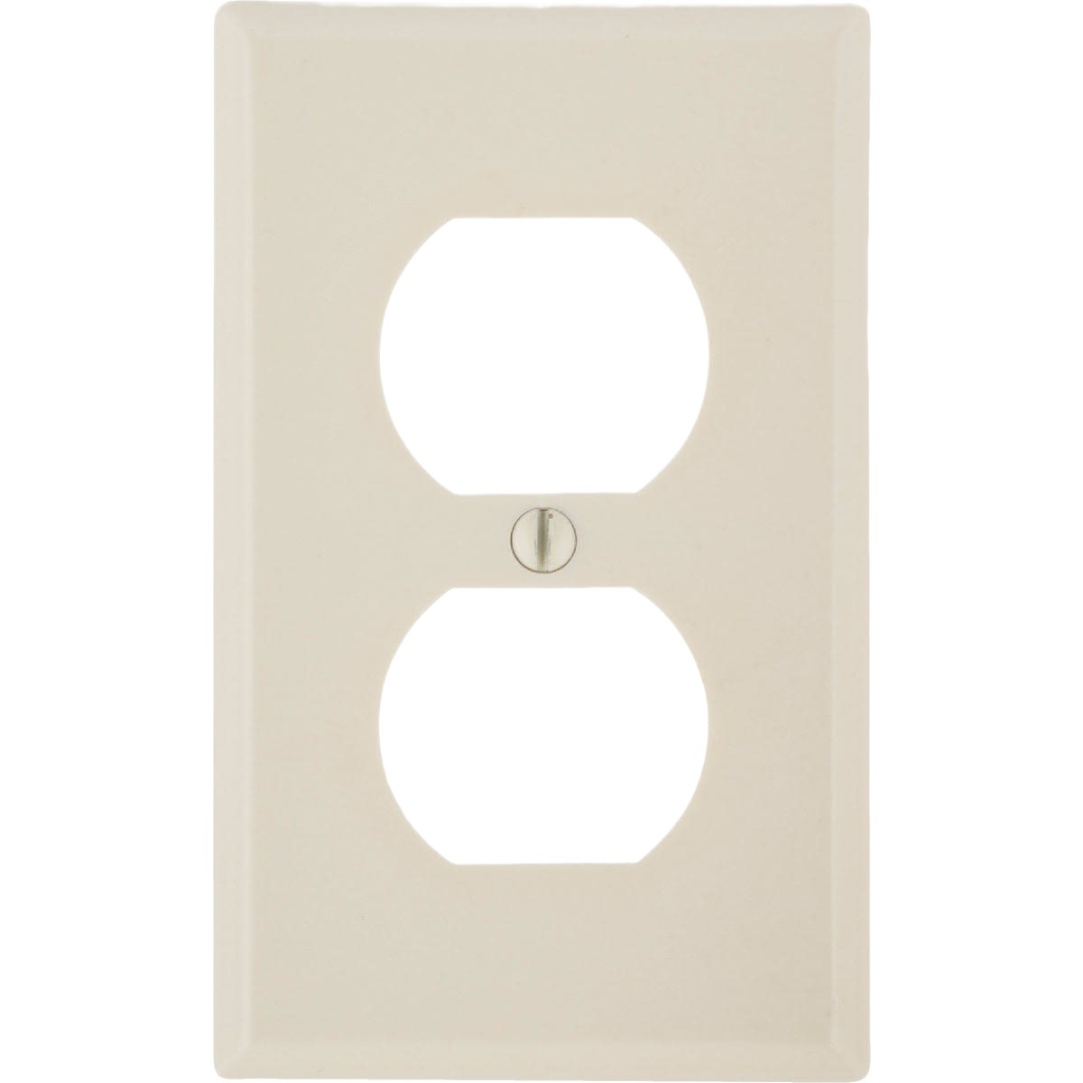 Almond-colored smooth plastic outlet wall plate with one gang and central mounting screw for home improvement