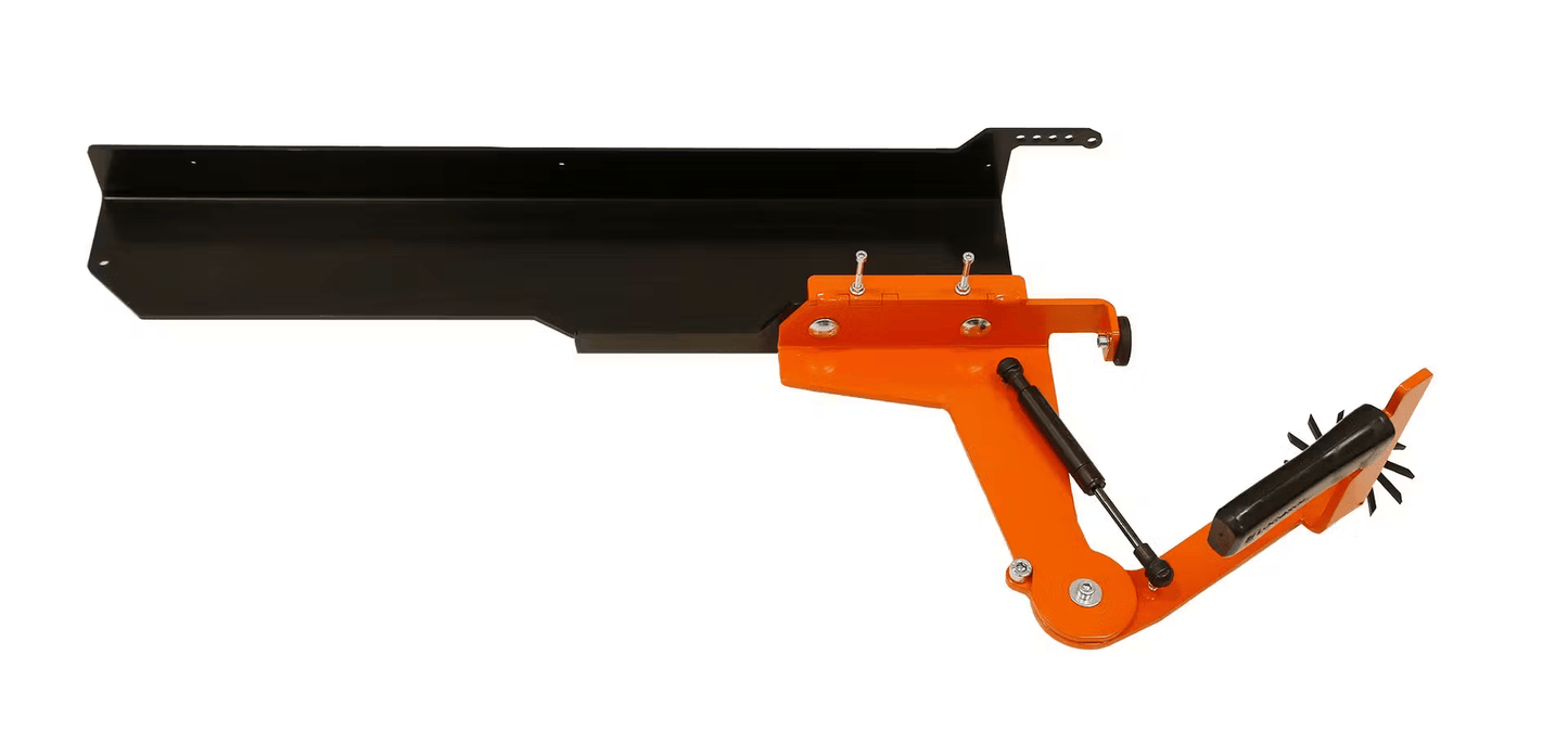 Orange and black retrofit pre-cutter with patented cutting wheel for protecting band sawmill blades in tool accessories collections