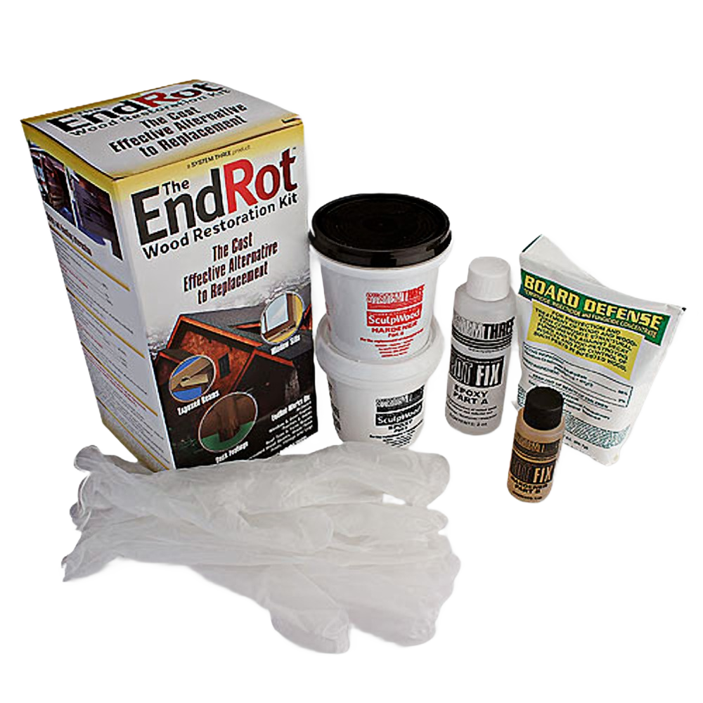 Wood restoration repair kit with epoxy, patching compound, gloves, and wood hardener in patching and repair collections under $100