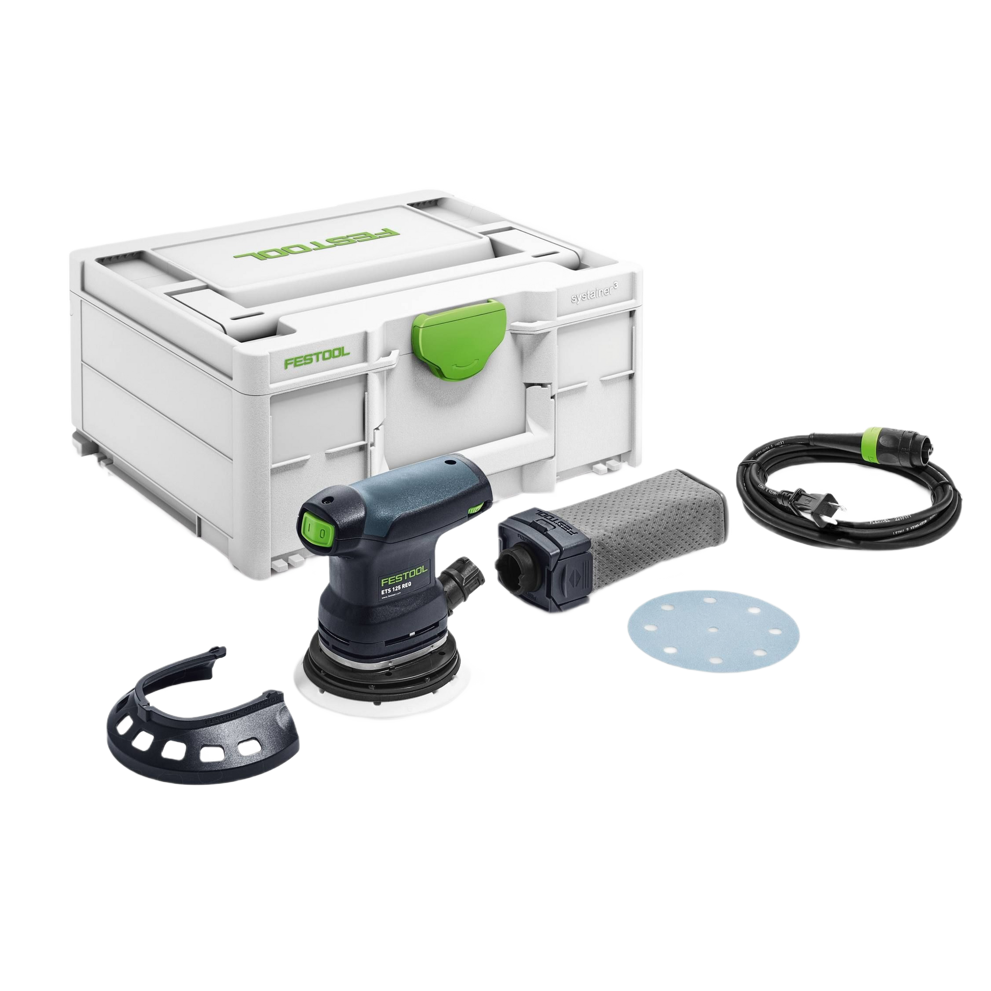 Compact Festool random orbit sander kit with dust collection, sanding discs, and storage case for power tools collection