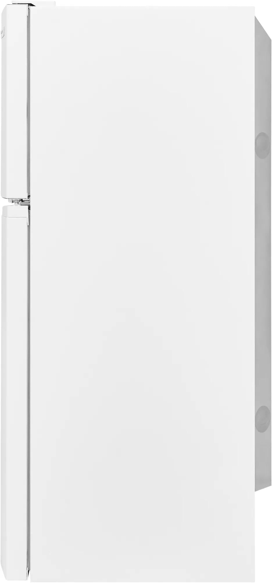 White top freezer refrigerator with smooth finish and side handles in kitchen appliance and home improvement collection