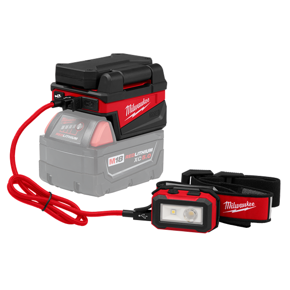 Compact Milwaukee utility headlamp with adjustable strap and M18 REDLITHIUM battery, ideal for work lights under $100 collection
