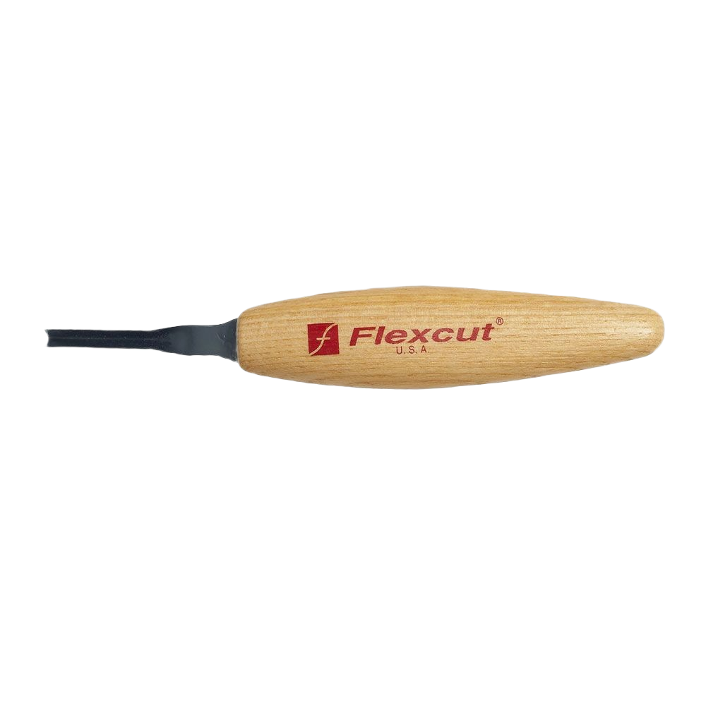 Wood-handled micro V-tool with angled black blade designed for precise carving in home improvement projects