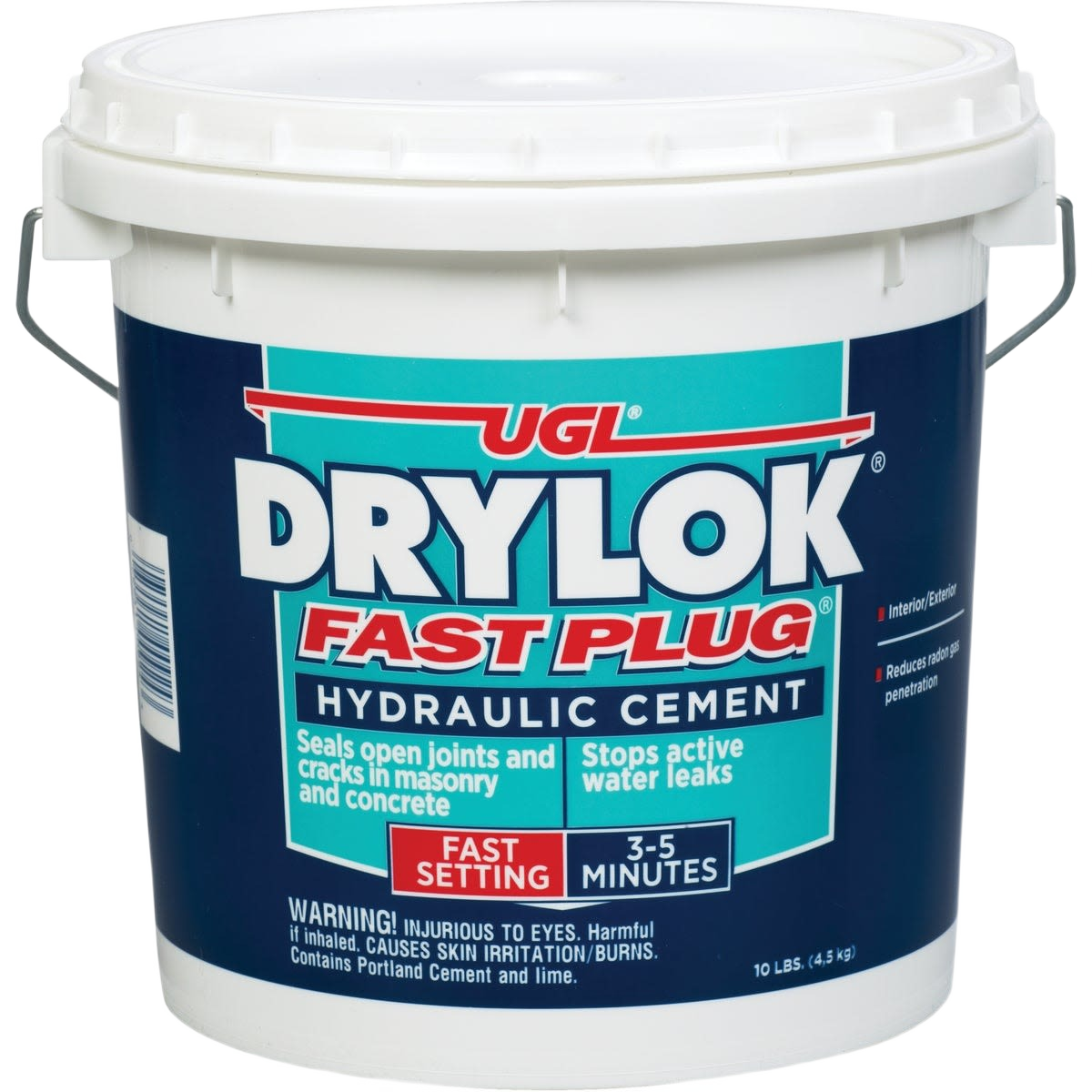 White pail of fast-setting hydraulic cement for sealing cracks and stopping water leaks in home improvement projects under $50 collections