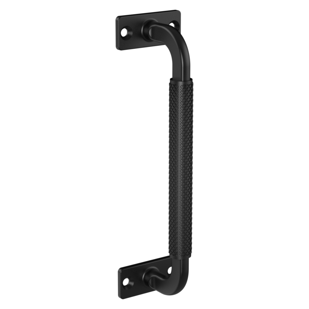 Black industrial-style gate pull with textured grip and corrosion-resistant finish for durable gate hardware under $50 collection
