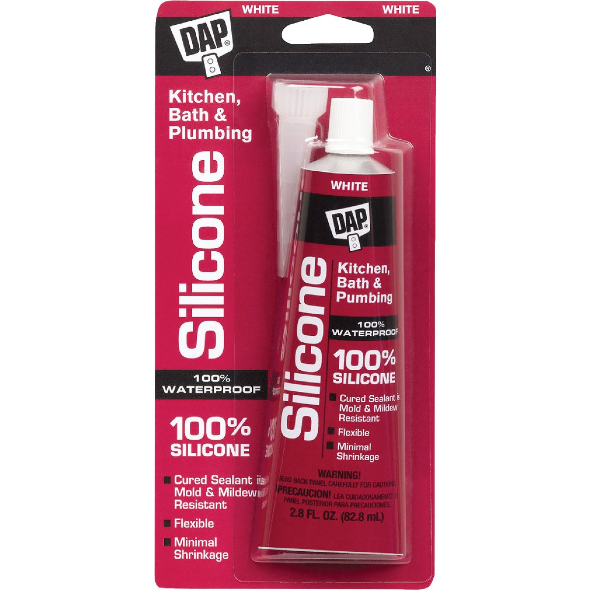 White silicone sealant tube with applicator for waterproof sealing in kitchen and bath home improvement tasks