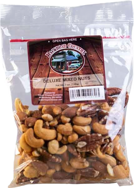 Clear resealable bag of mixed cashews, almonds, peanuts, and pecans from food and beverage snacks under $25 collection