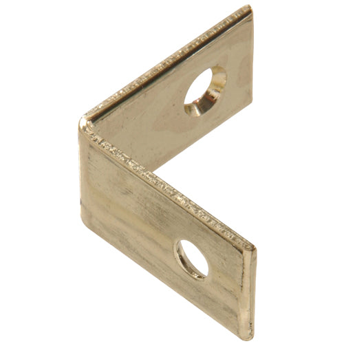 Bright brass solid metal corner brace with two countersunk mounting holes for home improvement projects