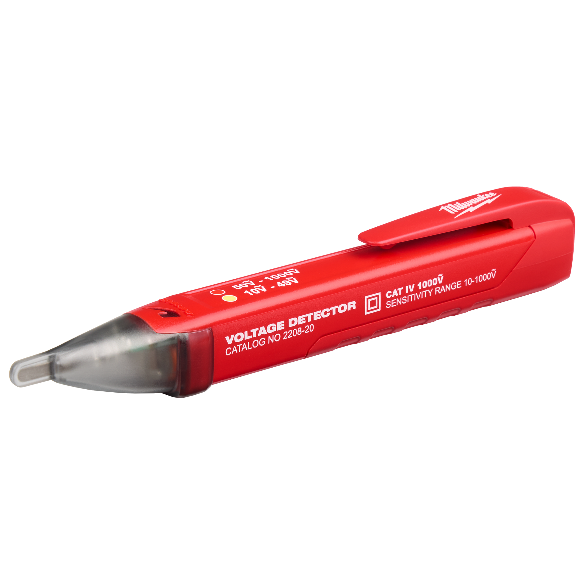 Red compact voltage detector pen with clear tip for electrical testing in home improvement projects
