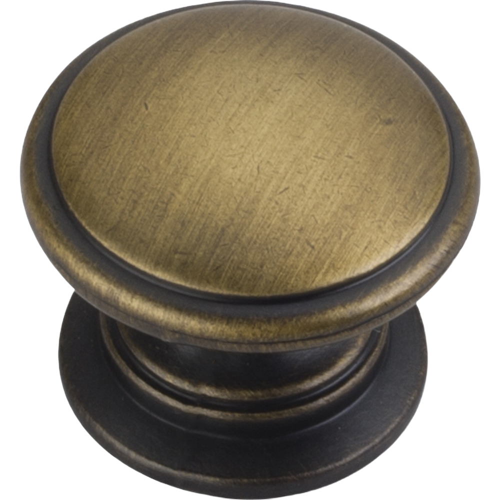 Antique brushed satin brass cabinet knob with rounded design for home improvement and hardware projects