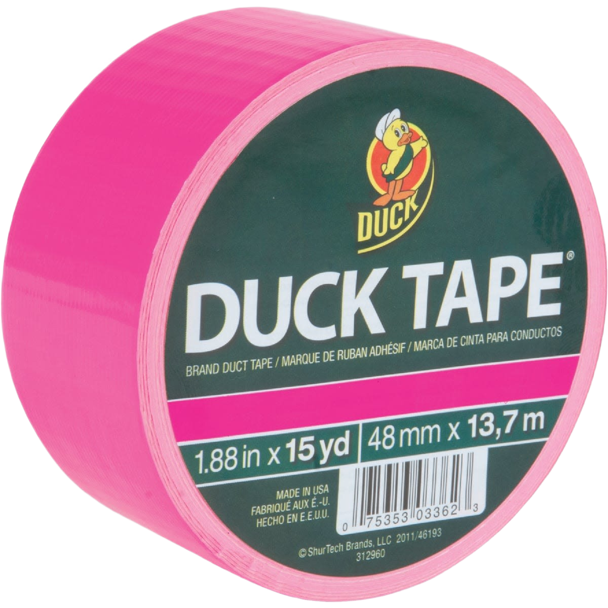 Roll of neon pink duct tape measuring 1.88 inches by 15 yards for versatile use in tapes and home improvement tools collections