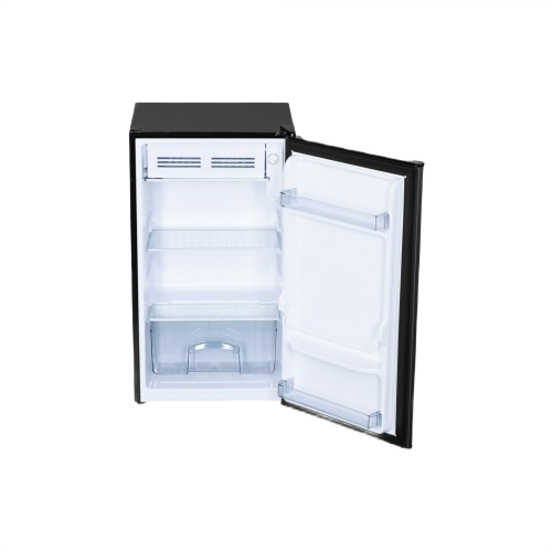 Black compact refrigerator with full width freezer and adjustable shelving in Mini Refrigerators and Appliances collections