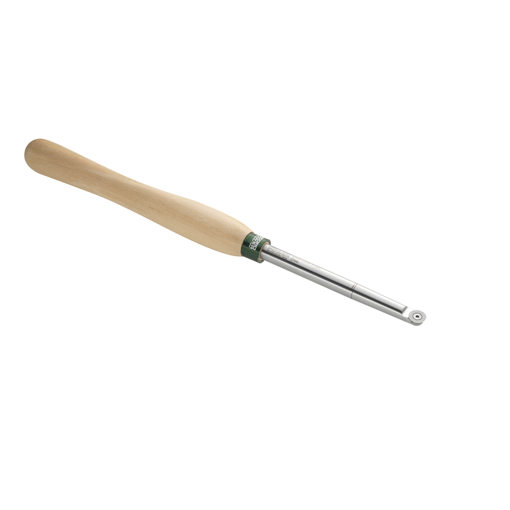 Woodturning tool with wooden handle and carbide tip designed for precision shaping in woodworking projects