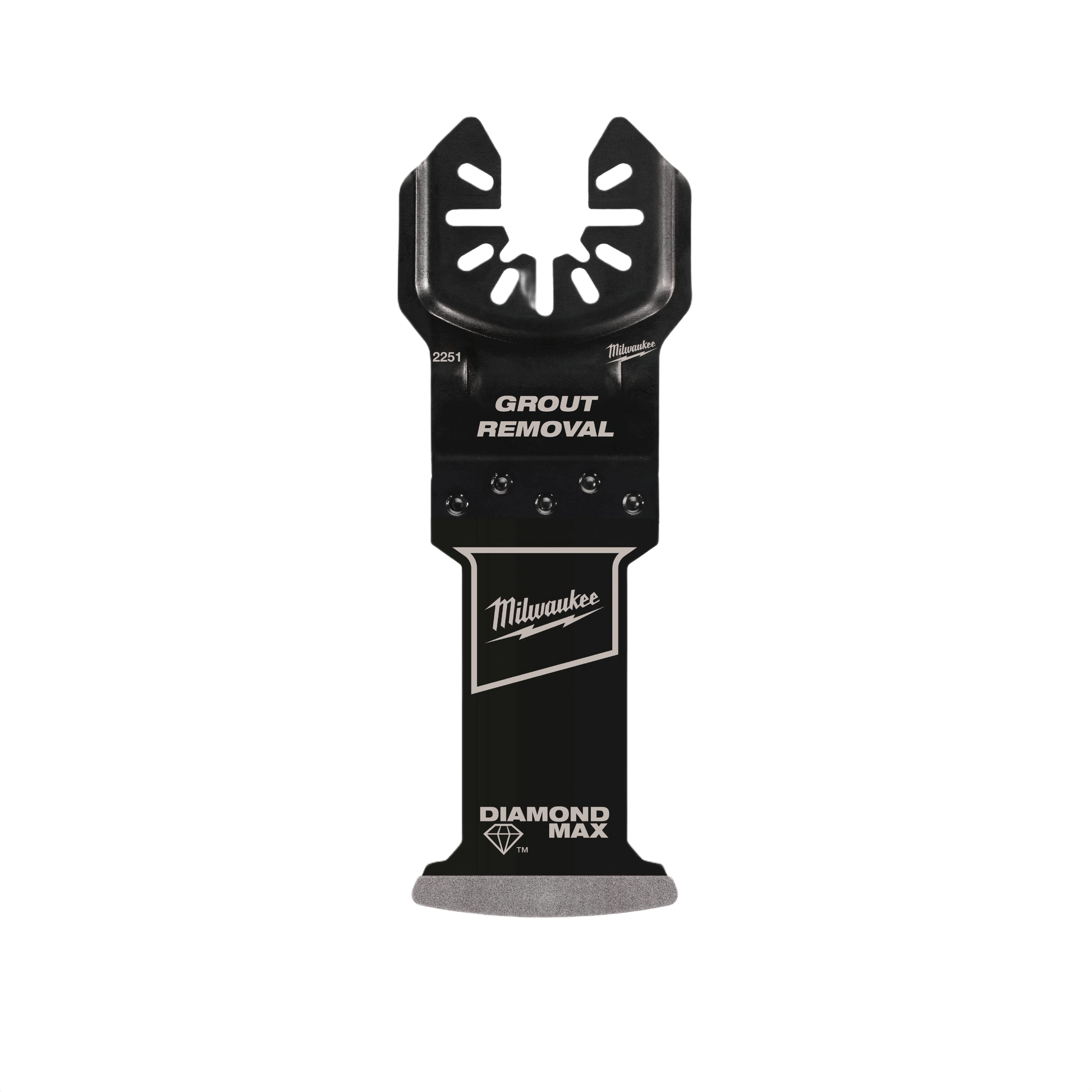 Black diamond grit oscillating multi-tool blade for grout removal with universal fit and Milwaukee branding