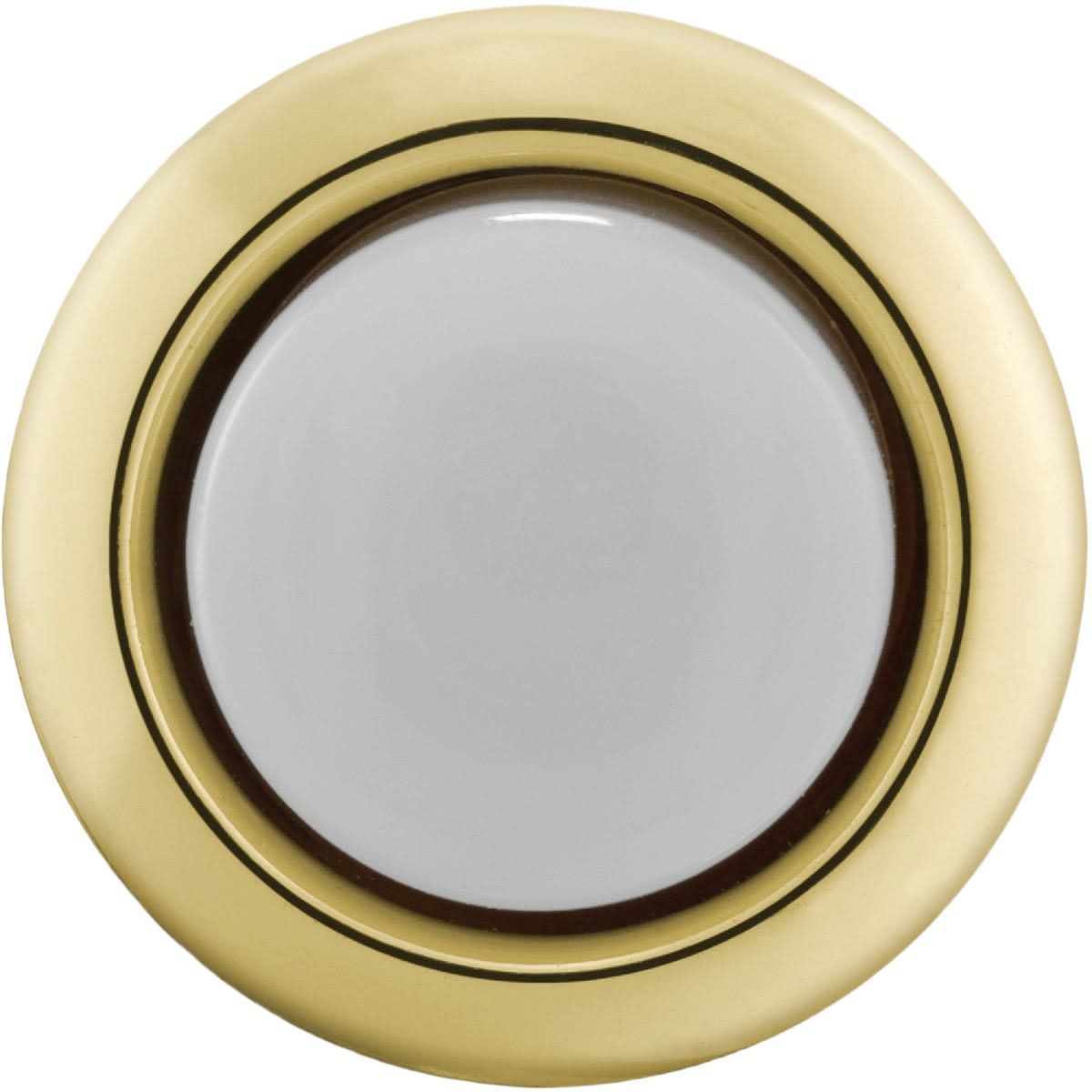 Round gold doorbell push-button with lighted center designed for home improvement projects