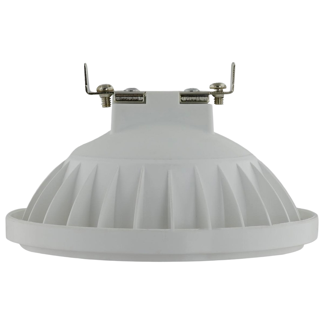 White 12 watt COB LED floodlight bulb with G53 base featuring heat dissipation fins for energy-efficient home lighting.