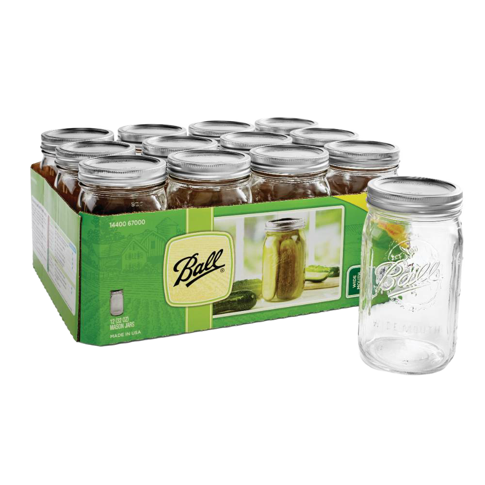 Set of twelve clear glass wide mouth quart jars with silver metal lids in Kitchenware and Under $50 collections