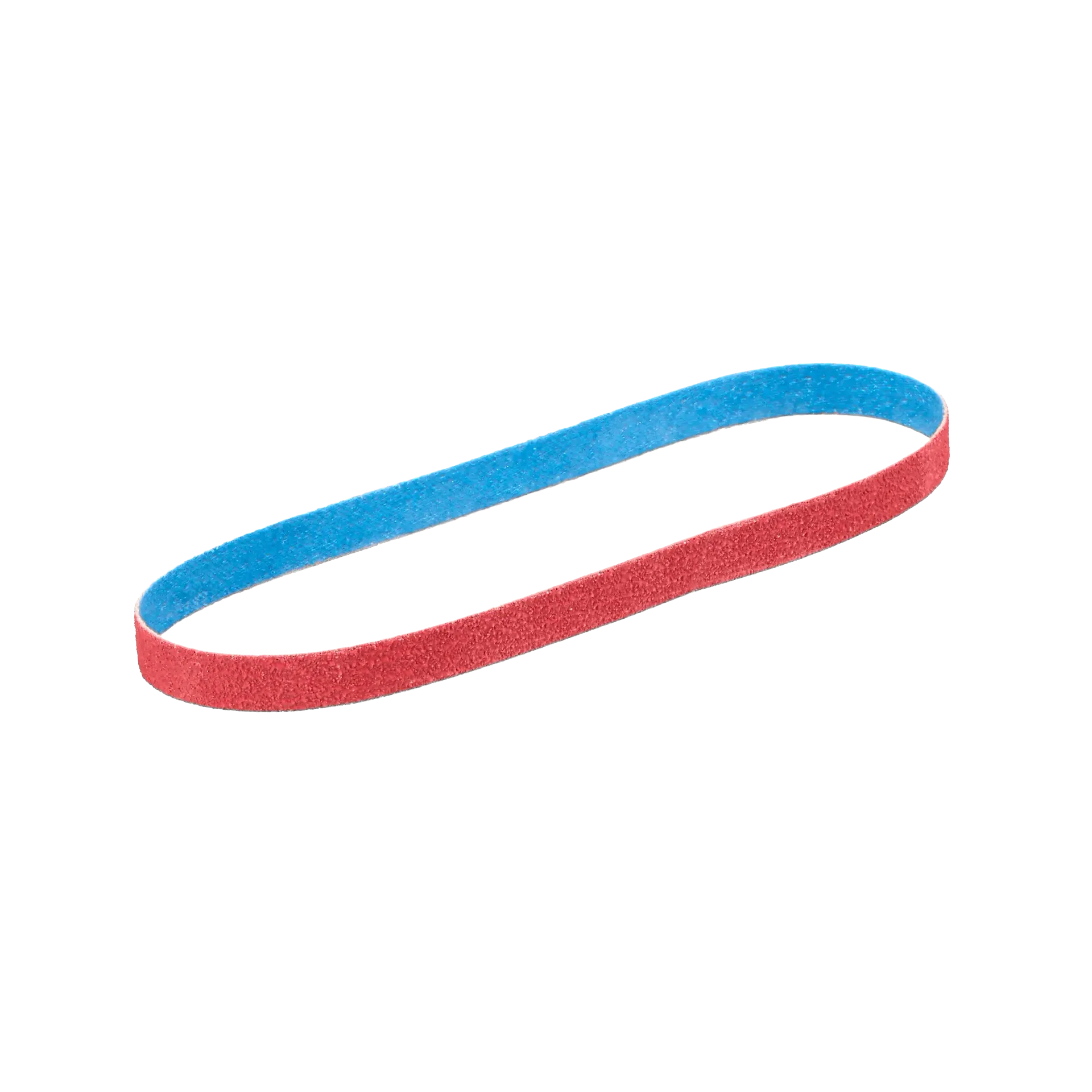 Ceramic grit sanding belt with red and blue surfaces for woodworking tool accessories and home improvement use
